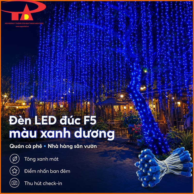 Đèn LED đúc F5 12V màu xanh dương trang trí quán cà phê và nhà hàng sân vườn