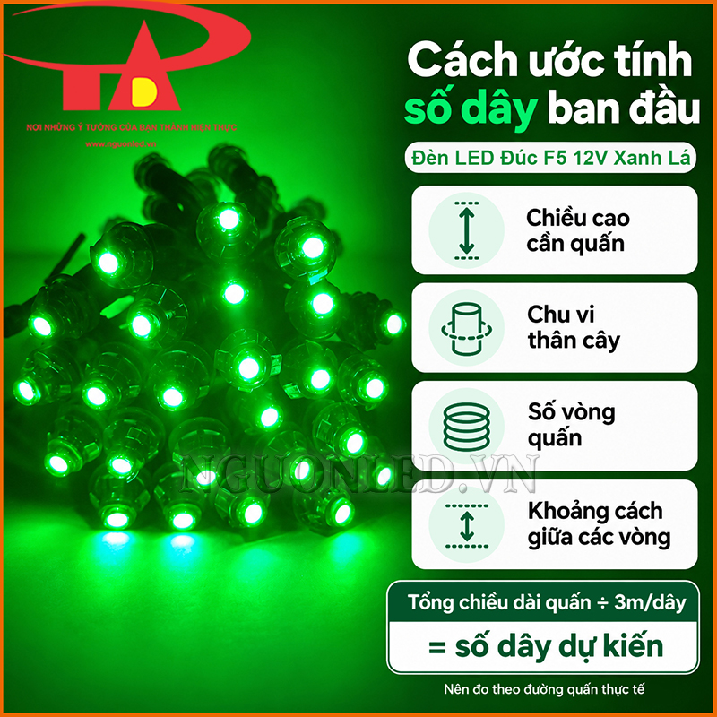 Dây LED đúc F5 12V xanh lá
