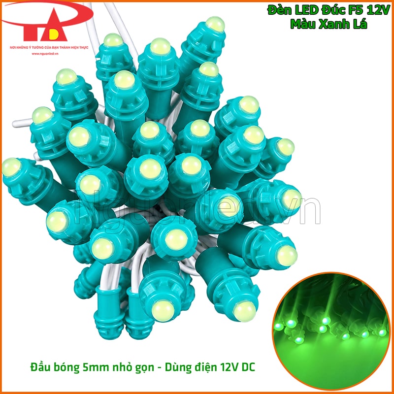 Đèn led đúc F5 12V ánh sáng xanh lá