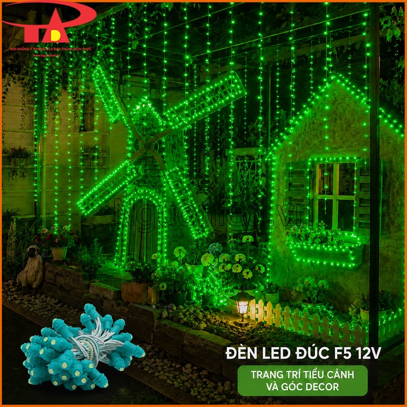 Đèn LED đúc F5 12V màu xanh lá trang trí tiểu cảnh cối xay gió và nhà vườn mini