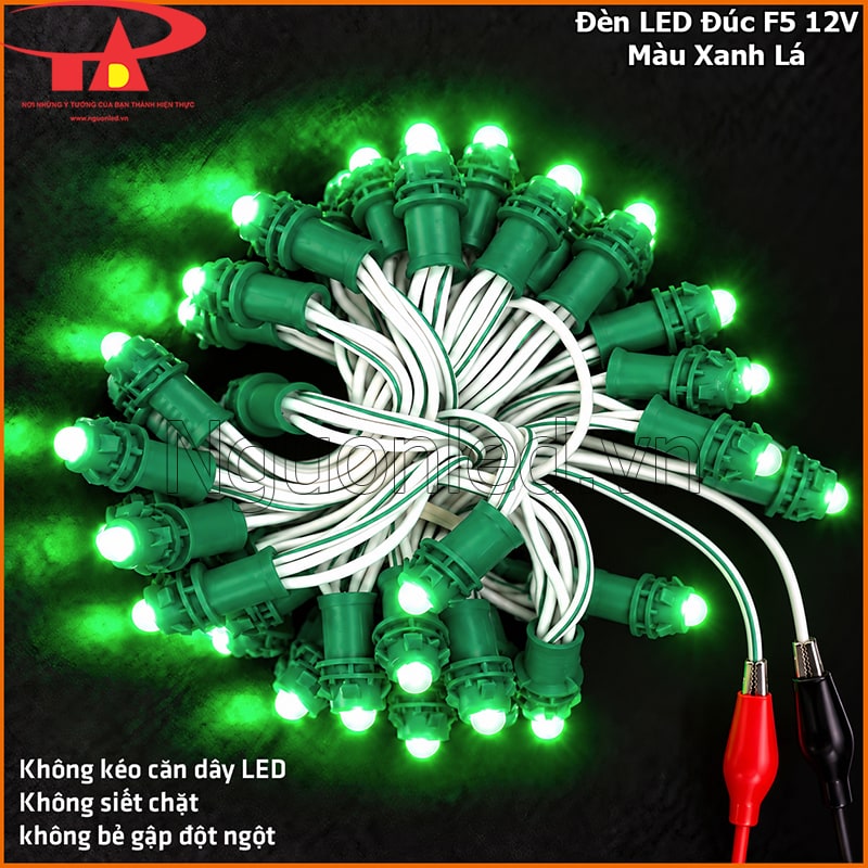 Bó led đúc f5 12v màu xanh lá đang được test sáng