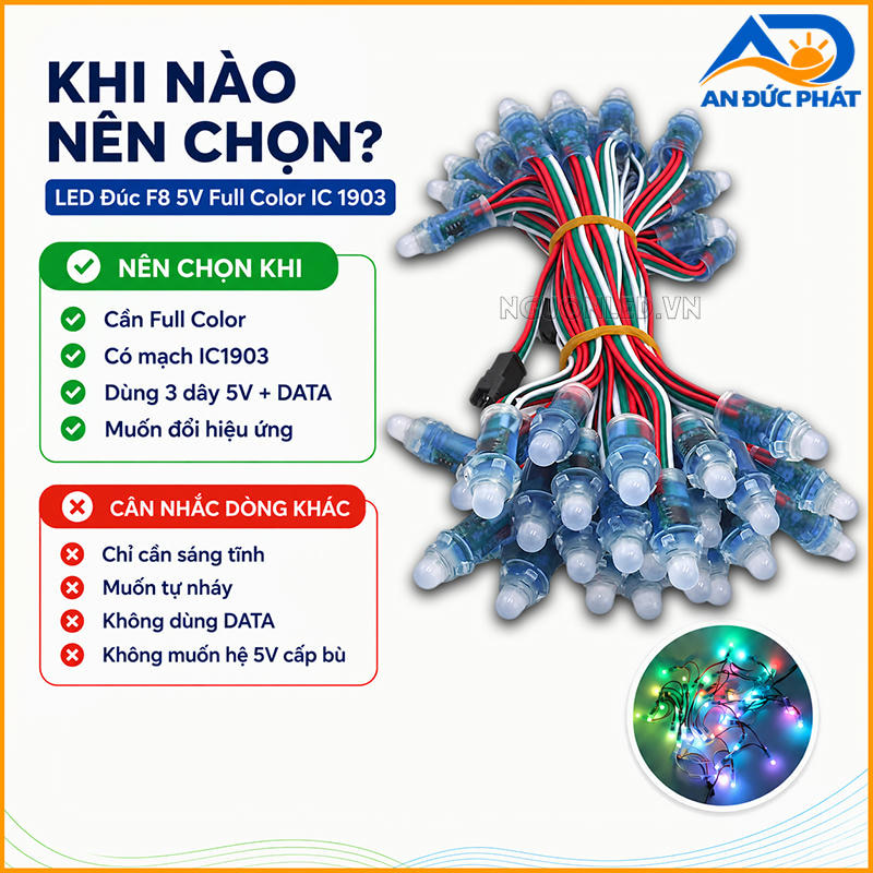 Dây đèn LED đúc F8 Full màu 1903 cho bảng hiệu, mô hình và trang trí đổi hiệu ứng