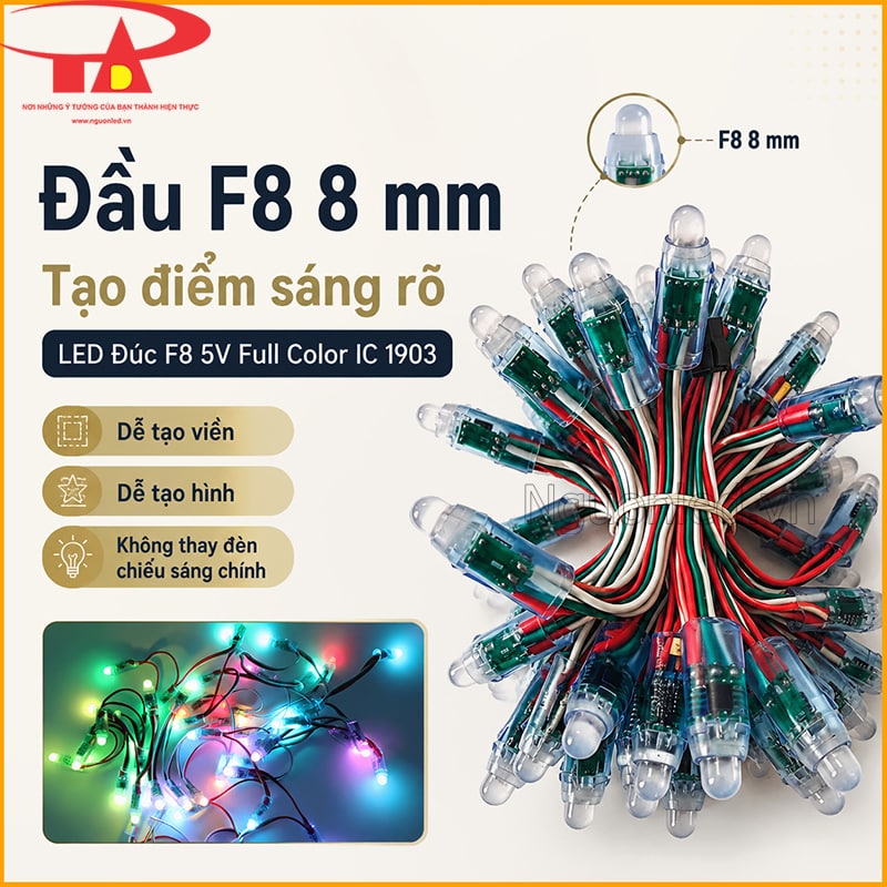 Bóng LED F8 1903 5V đầu 8mm tạo điểm sáng rõ cho viền, khung và mô hình trang trí