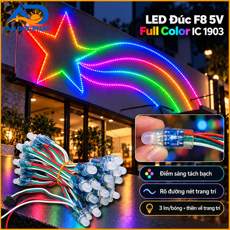 Bóng LED F8 1903 5V tạo điểm sáng tách bạch trên khung và đường viền