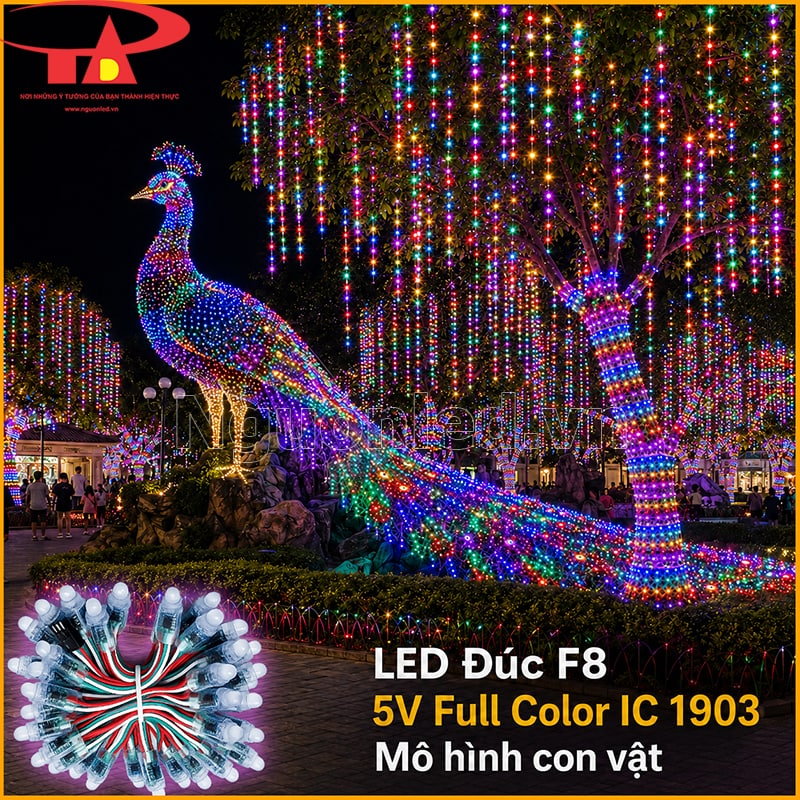 LED đúc F8 IC 1903 làm mô hình chim công nhiều màu trong khu tiểu cảnh ngoài trời