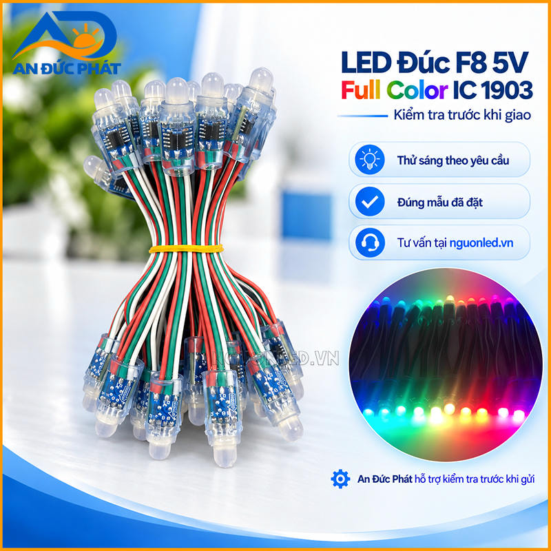 LED đúc F8 5V Full Color IC1903 được test sáng trước khi giao theo yêu cầu