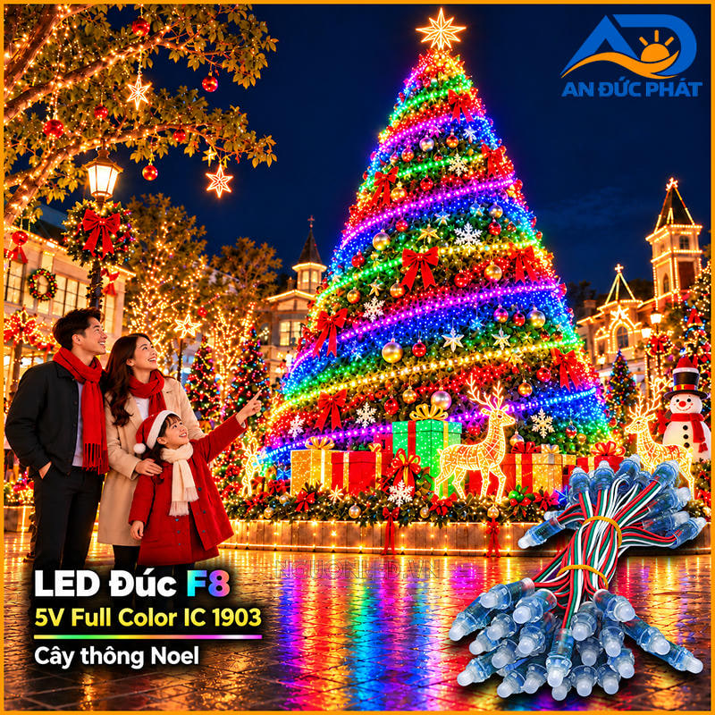 LED đúc F8 Full màu 1903 trang trí cây thông Noel ngoài trời