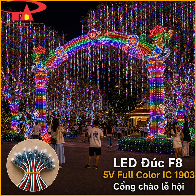 LED đúc F8 5V Full Color IC 1903 làm cổng chào lễ hội với vòm cầu vồng và rèm sáng