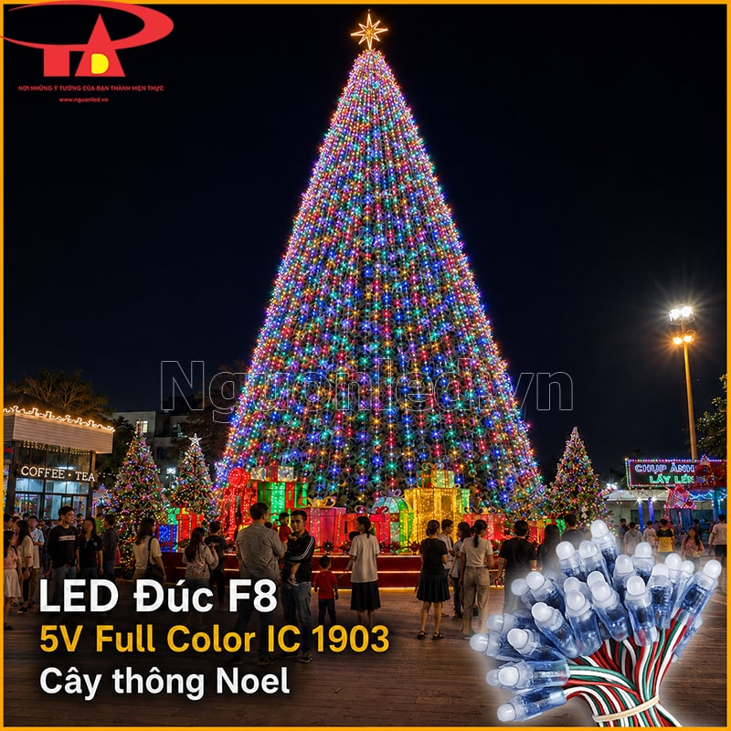 LED F8 Full màu IC 1903 trang trí cây thông Noel lớn với nhiều điểm sáng đủ màu