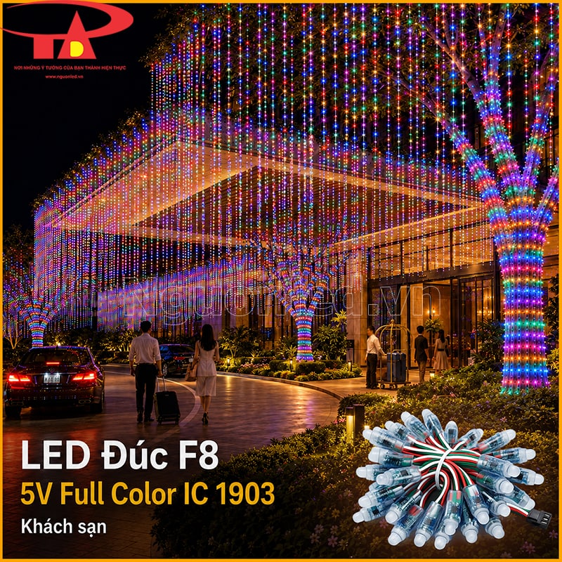 LED đúc F8 5V Full Color IC 1903 trang trí mặt tiền khách sạn và hàng cây trước sảnh