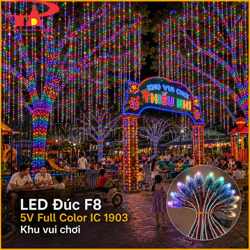 LED đúc F8 5V Full Color IC 1903 trang trí khu vui chơi thiếu nhi với cổng và hàng cây sáng màu