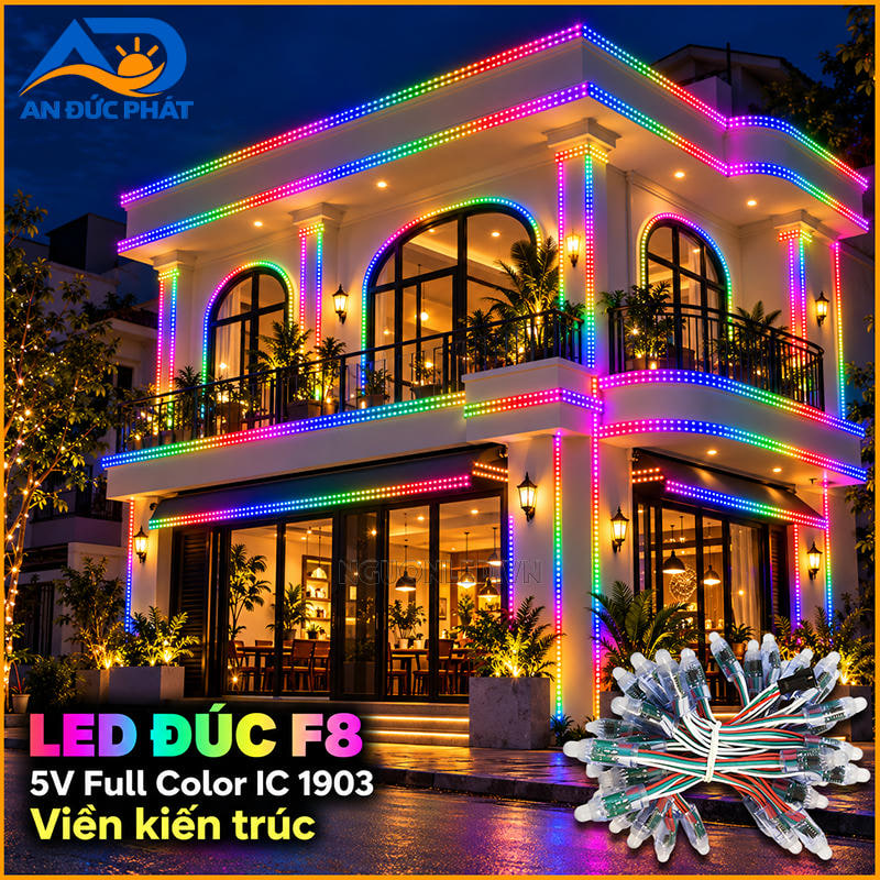 LED đúc F8 IC1903 dùng ngoài trời dọc gờ mái, ban công và đường viền kiến trúc