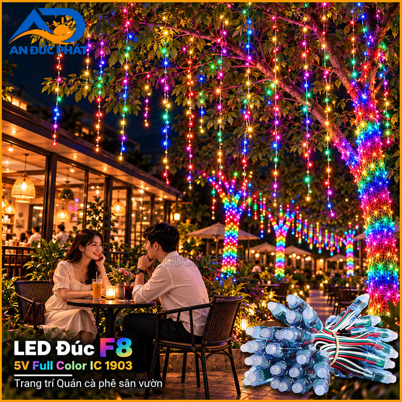 LED đúc quấn cây Full màu 1903 trang trí quán cà phê sân vườn