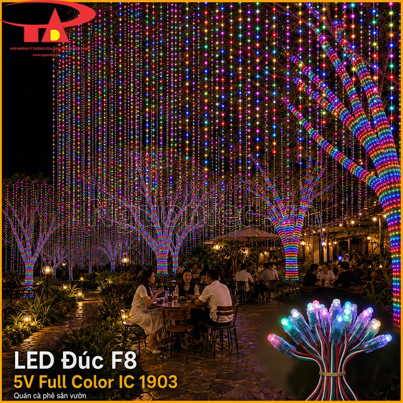 LED đúc F8 5V Full Color IC 1903 quấn cây và thả rèm sáng trong quán cà phê sân vườn