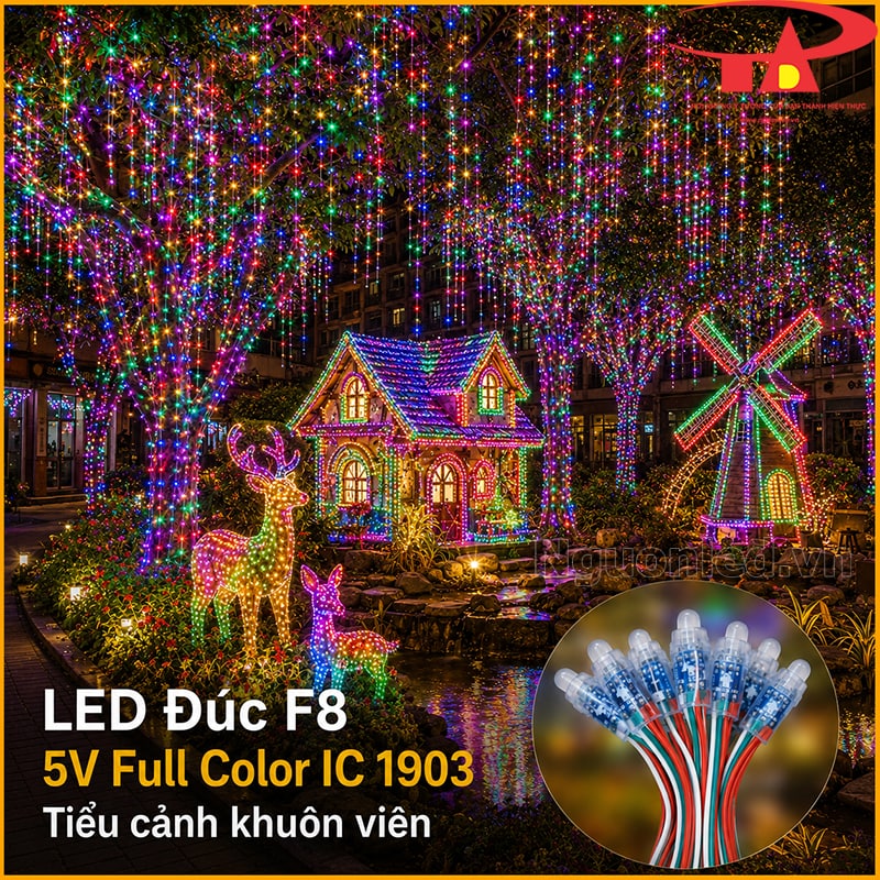 LED F8 Full màu IC 1903 trang trí tiểu cảnh khuôn viên với nhà nhỏ, hươu và cối xay gió