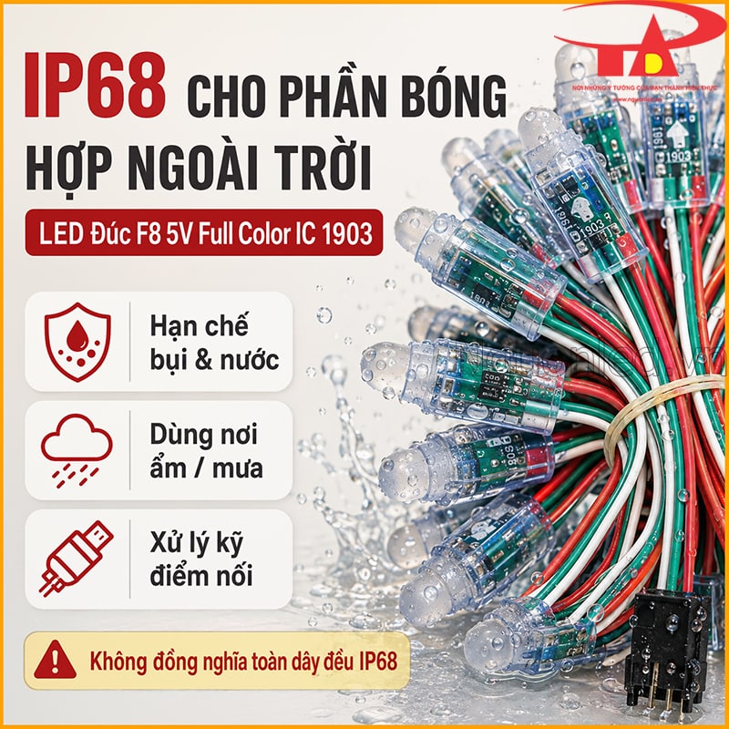 LED đúc F8 5V Full Color IC 1903 IP68 cho phần bóng, phù hợp dùng ngoài trời 