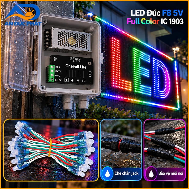 Đèn LED ngoài trời F8 IC1903 với nguồn, mạch và jack được che chắn riêng