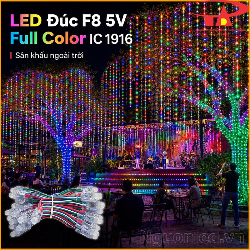 LED F8 Full Color IC 1916 trang trí sân khấu ngoài trời, hàng cây và rèm sáng nhiều màu