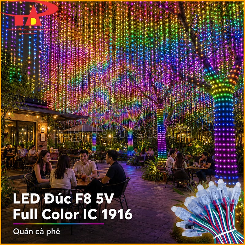  LED đúc F8 Full Color IC 1916 quấn cây và thả rèm sáng trong quán cà phê sân vườn