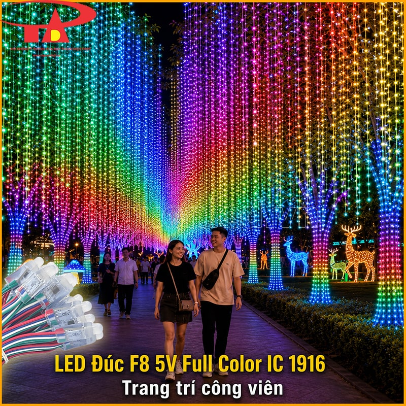 Đèn LED đúc F8 5V Full Color IC 1916 trang trí lối đi công viên bằng rèm sáng nhiều màu