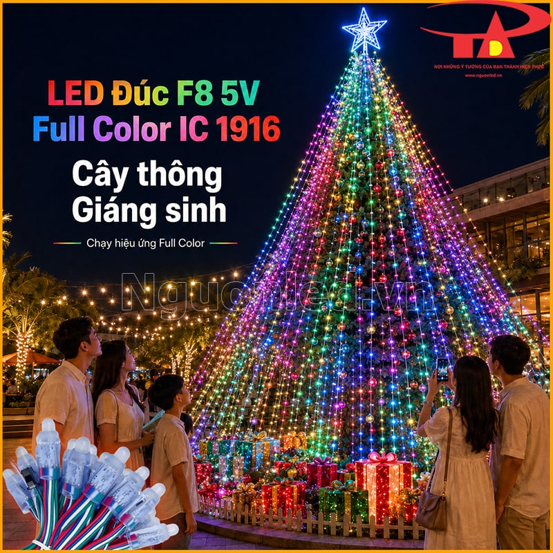 LED đúc F8 5V Full Color IC 1916 trang trí cây thông Noel lớn ngoài trời 