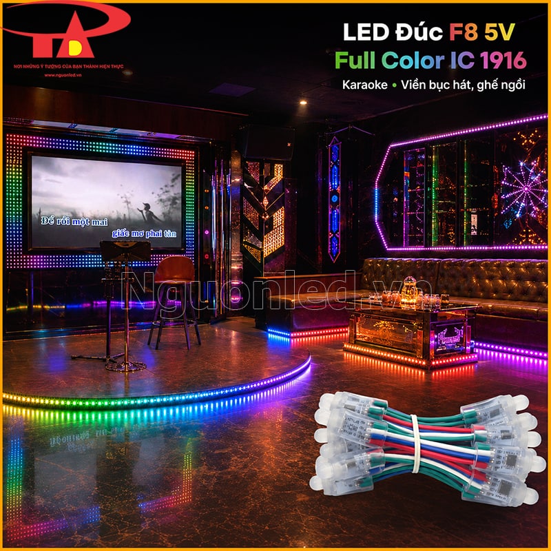 Đèn LED đúc F8 5V Full Color IC 1916 trang trí viền sân khấu, ghế ngồi và phòng karaoke