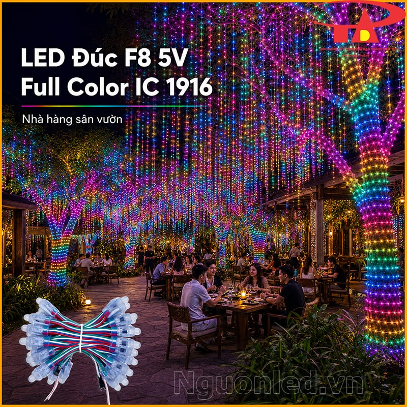 LED đúc F8 5V Full Color IC 1916 trang trí nhà hàng sân vườn với cây quấn LED và rèm thả