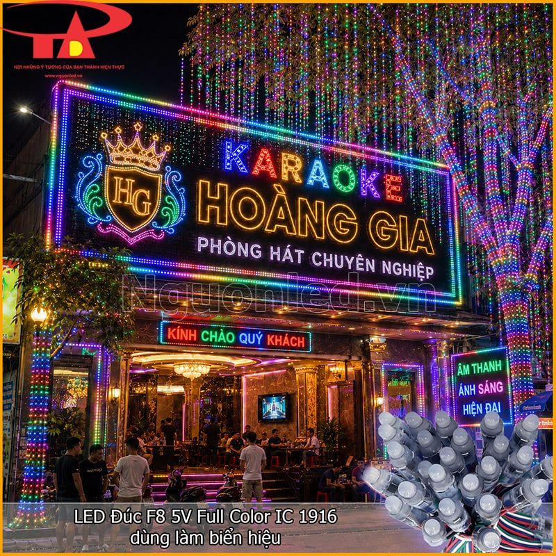 LED đúc F8 1916 full color chạy viền biển hiệu karaoke Hoàng Gia và chữ nổi ban đêm 