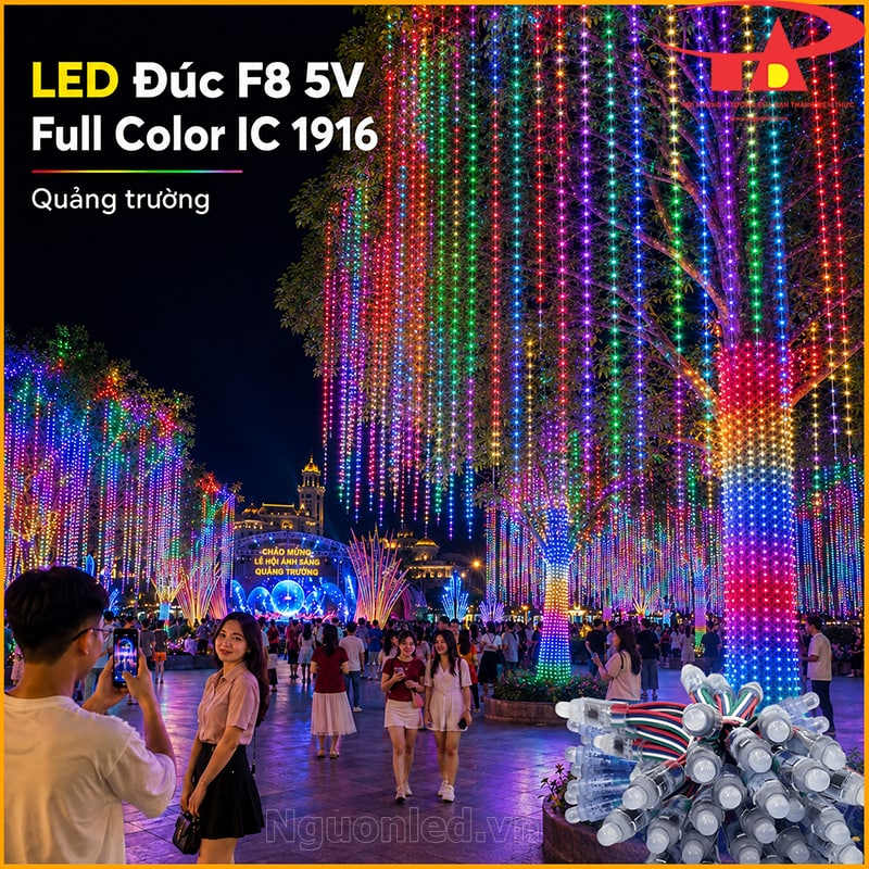 LED đúc F8 Full Color IC 1916 trang trí quảng trường với hàng cây, sân khấu và khu chụp ảnh