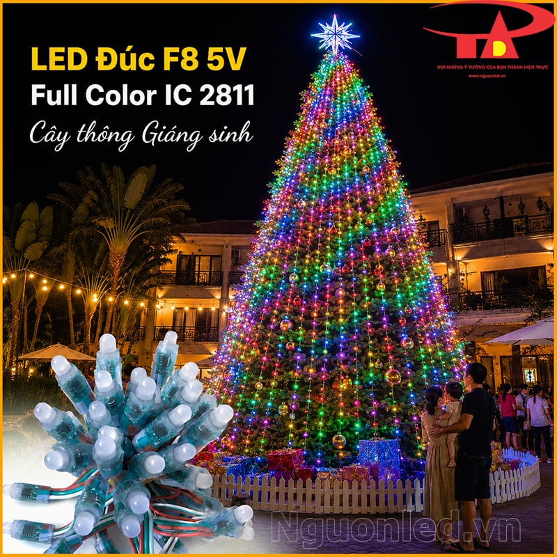 LED đúc F8 5V Full Color IC 2811 trang trí cây thông Giáng sinh lớn ngoài trời 