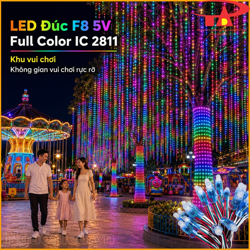 LED đúc F8 5V Full Color IC 2811 trang trí khu vui chơi với cây quấn LED nhiều màu