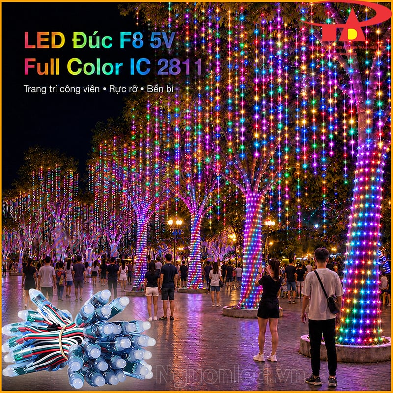 LED F8 Full màu IC 2811 trang trí công viên với hàng cây quấn LED và rèm sáng nhiều màu