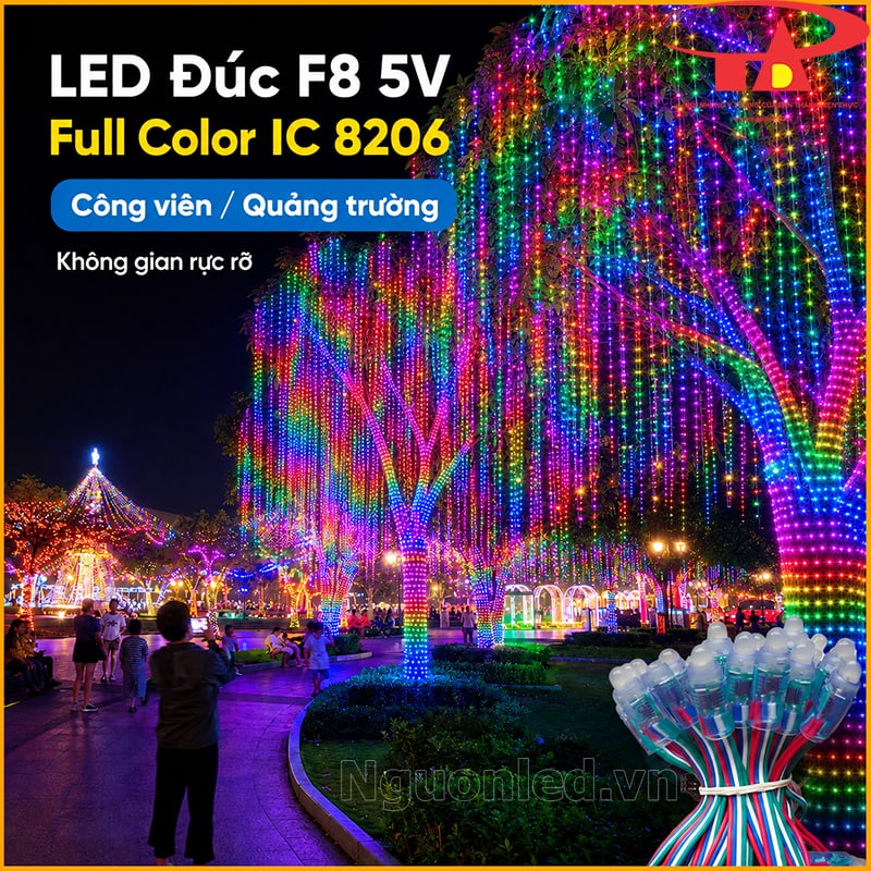  LED đúc F8 5V Full Color IC 8206 trang trí công viên, quảng trường và khu vui chơi