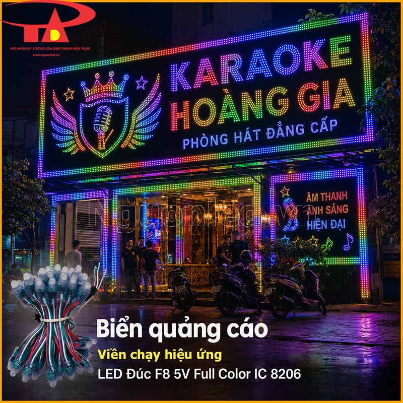 LED đúc F8 5V Full Color IC 8206 làm biển quảng cáo karaoke Hoàng Gia nhiều màu