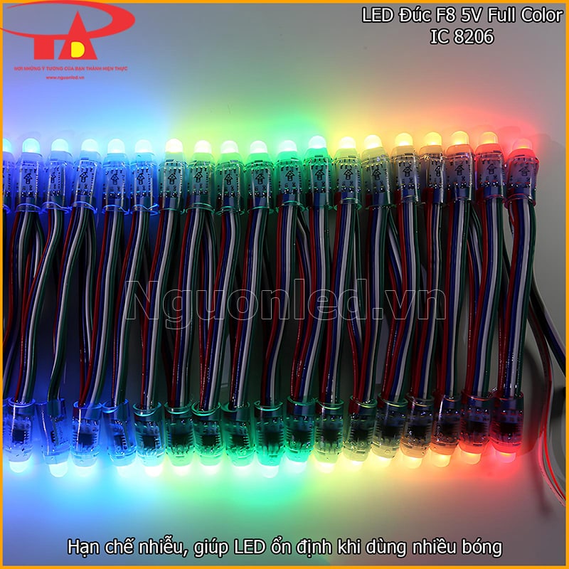 LED đúc F8 5V Full Color IC 8206 minh họa chống nhiễu và giữ chuyển màu ổn định