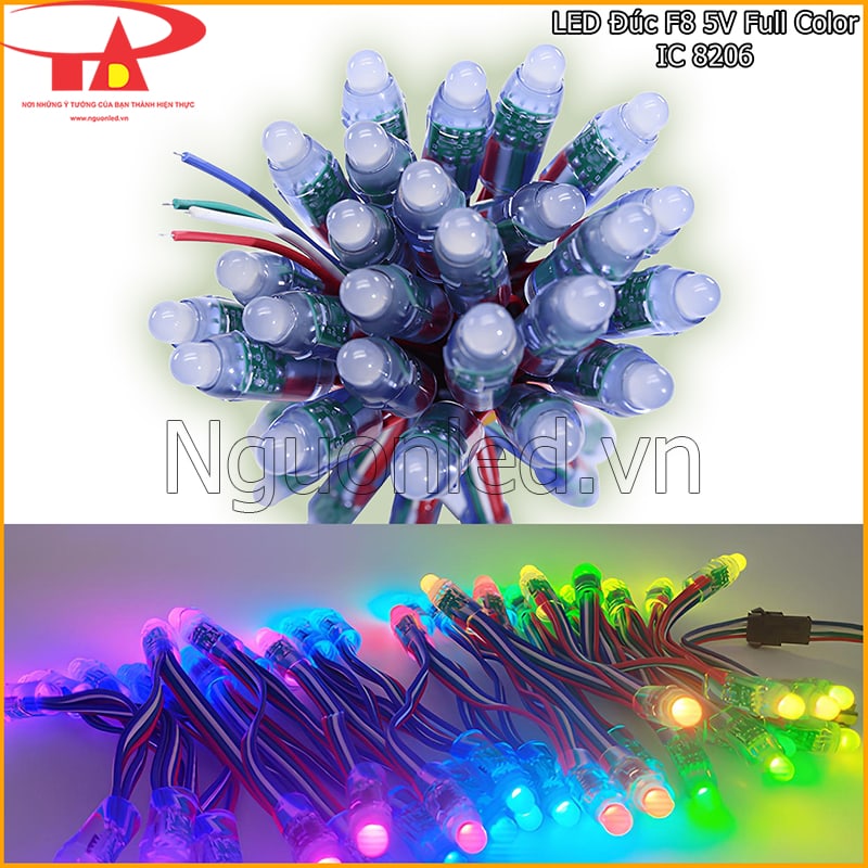 LED đúc F8 5V Full Color IC 8206 với câu hỏi thường gặp về nguồn, DATA, mạch và IP68