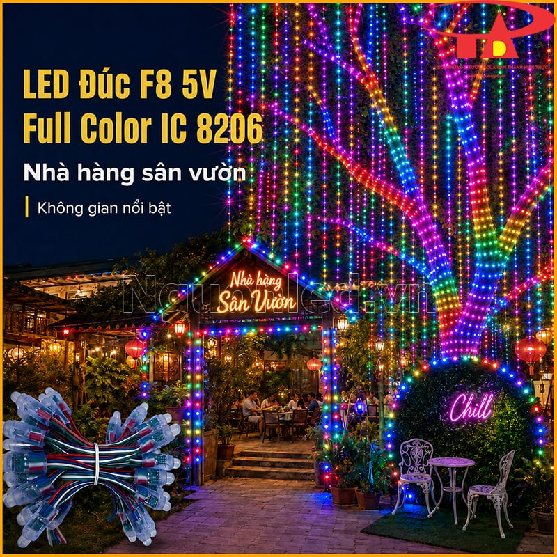 LED đúc F8 5V Full Color IC 8206 trang trí nhà hàng sân vườn với cây quấn LED nhiều màu