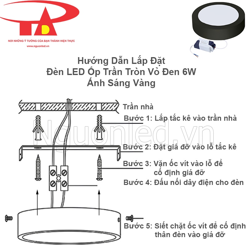 Lắp đặt đèn ốp trần nổi 6W 3000K dễ dàng, nhanh chóng, làm đẹp không gian tức thì