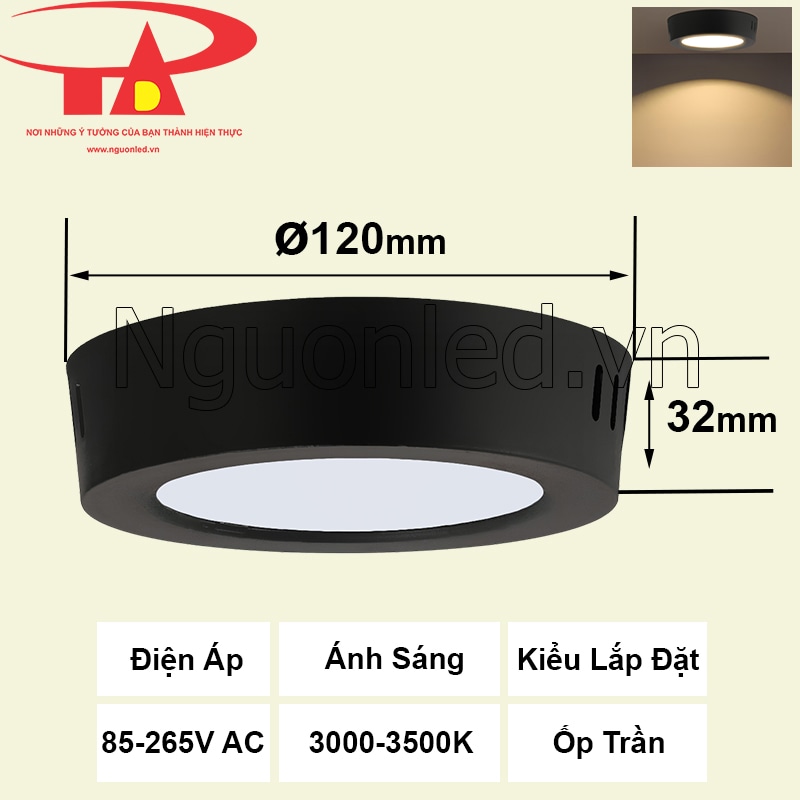 Thiết kế hiện đại của đèn LED ốp trần 6W tròn vỏ đen trong nội thất đương đại