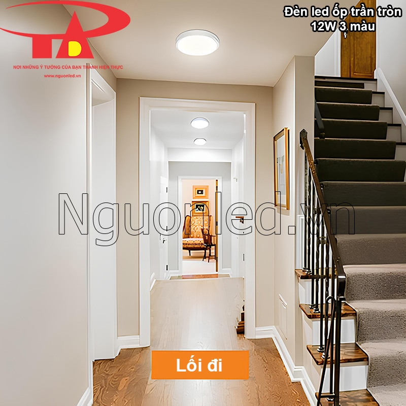 Đèn LED ốp trần tròn 12W, thiết kế đẹp mắt và tiện dụng cho lối đi, đảm bảo ánh sáng an toàn