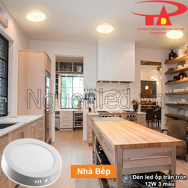 Đèn LED ốp trần 12W 3 chế độ chiếu sáng lý tưởng cho nhà bếp, làm nổi bật không gian nấu nướng