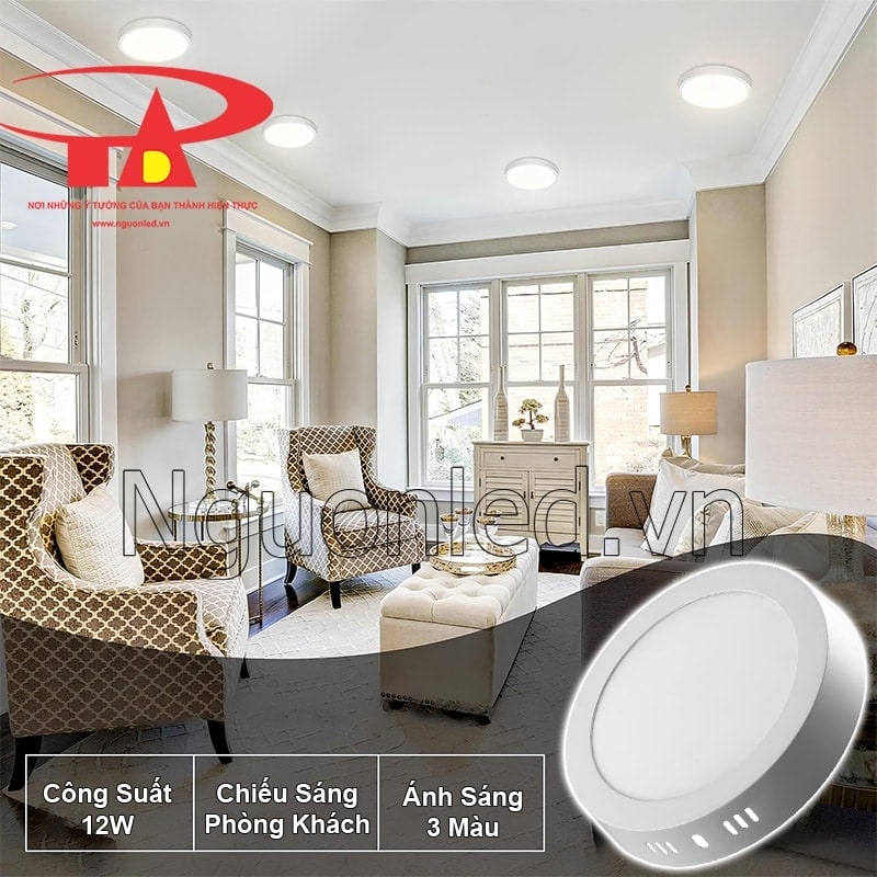 Thiết kế hiện đại của đèn LED ốp trần tròn 12W 3 chế độ, mang lại vẻ đẹp cho phòng khách
