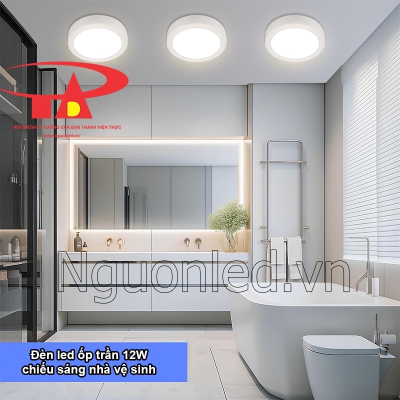 Đèn ốp trần 12W phù hợp cho khu vực khô ráo trong nhà tắm