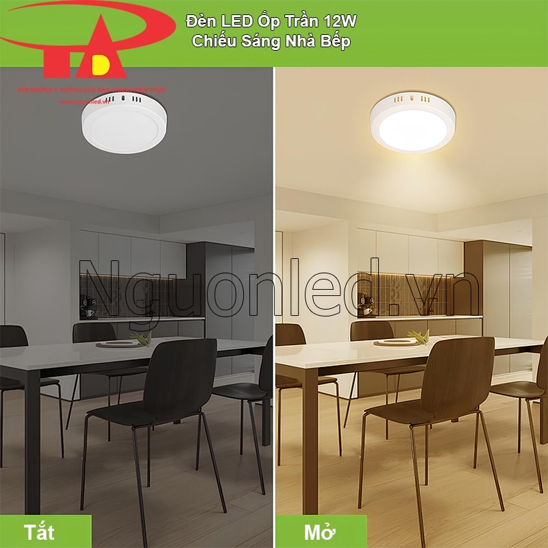 Đèn led tròn ốp trần mang lại ánh sáng rõ nét cho nhà bếp an toàn