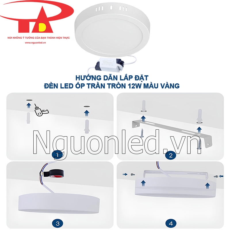 Hướng Dẫn Lắp Đặt Đèn LED Ốp Trần 12W Ánh Sáng Vàng