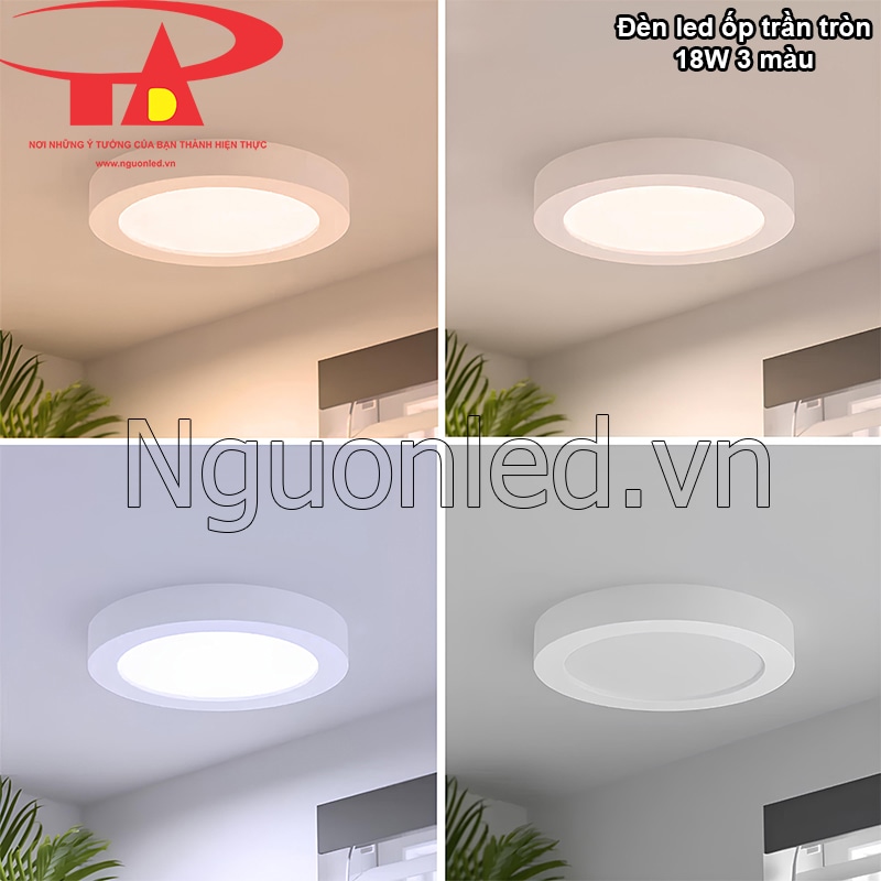 Đèn LED ốp trần tròn 18W 3 màu An Đức Phát linh hoạt thay đổi ánh sáng trắng-vàng-trung tính