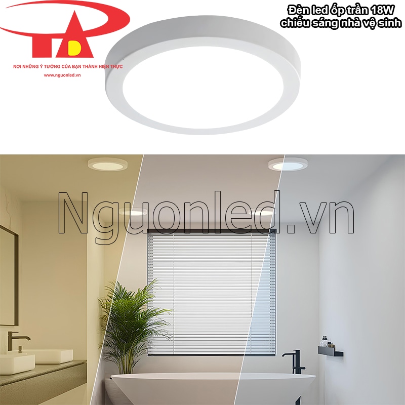 Nhà vệ sinh tươi mới, sạch sẽ với ánh sáng phù hợp từ đèn ốp trần tròn 18W 3 màu