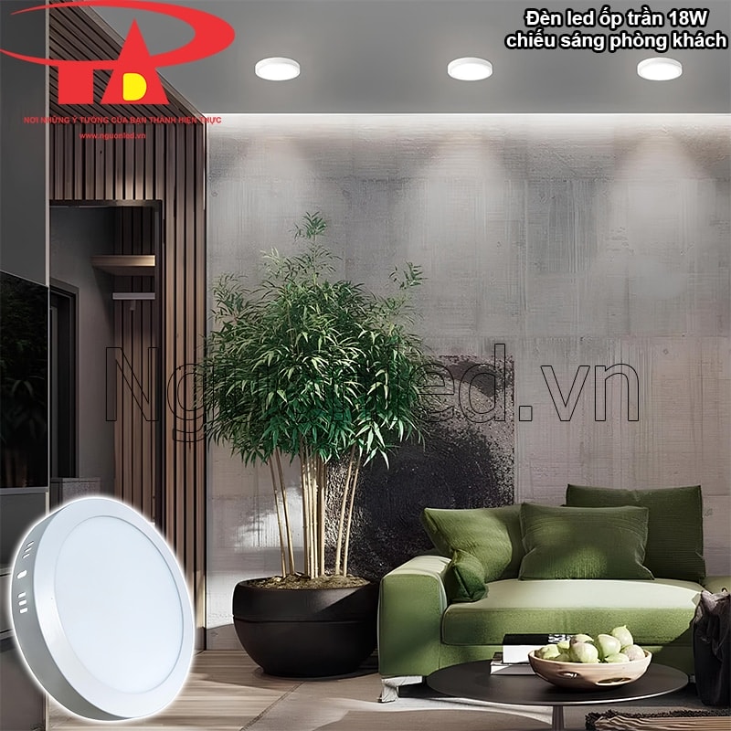 Phòng khách hiện đại và sáng sủa hơn với đèn led ốp trần