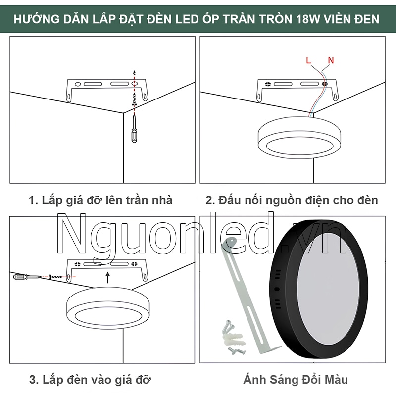 Hướng dẫn lắp đặt đèn led ốp trần tròn 18W đổi màu