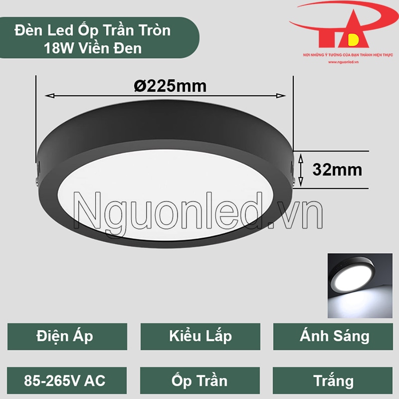 Đèn LED 18W tròn viền đen lắp đặt dễ dàng, mang đến thiết kế sang trọng cho không gian nội thất